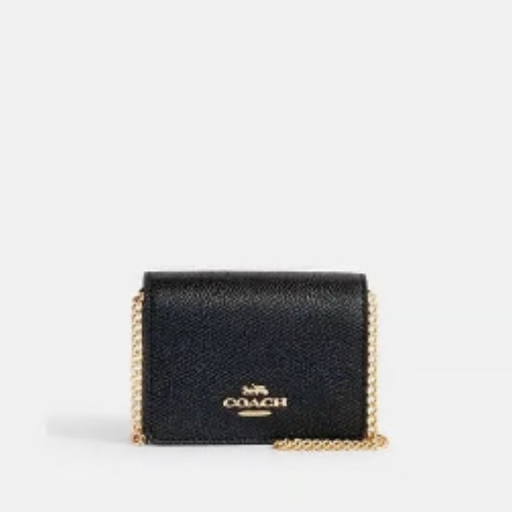 Coach Black wallet on Gold Chain EUC